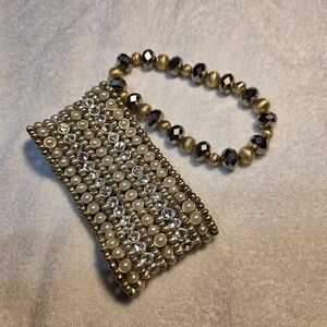 Gold and Black Beaded Bracelet Set